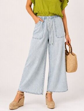 🆕️ MICHAEL Michael Kors Wide Leg High Rise Pull On Jeans Light Sunbleach Wash